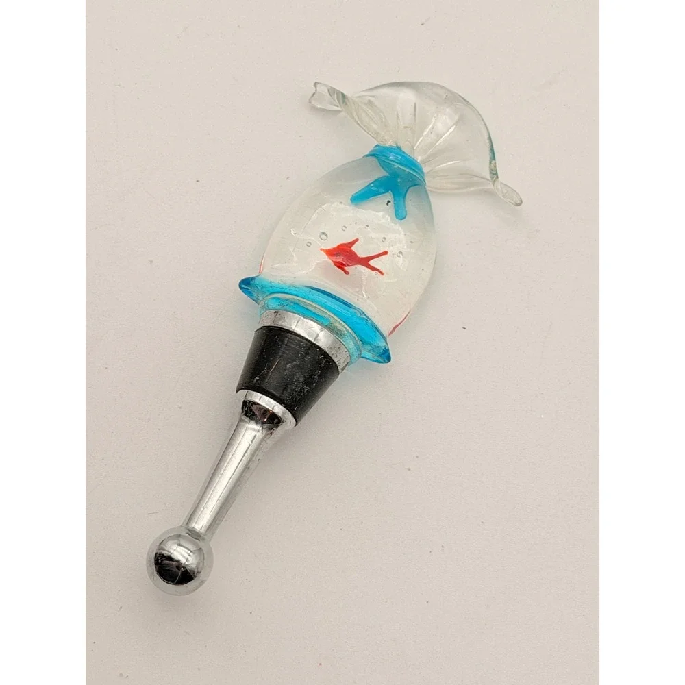 Hand Blown Glass Goldfish in a Bag Wine Bottle Stopper Nautical Aquatic Decor